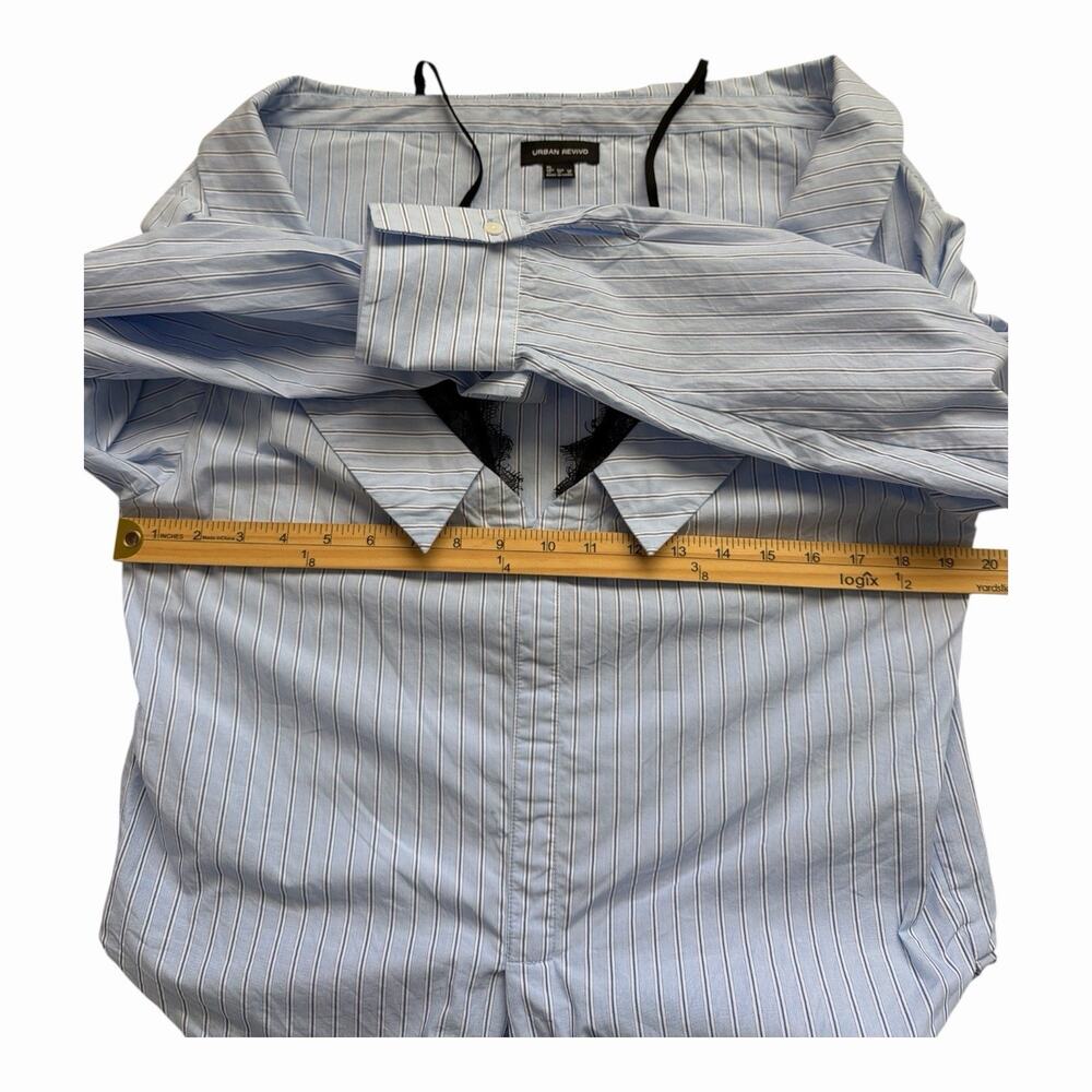 Urban Revivo Layered Shirt Size 10 Blue Pinstripe Black Lace Detail Off Shoulder - Picture 6 of 11